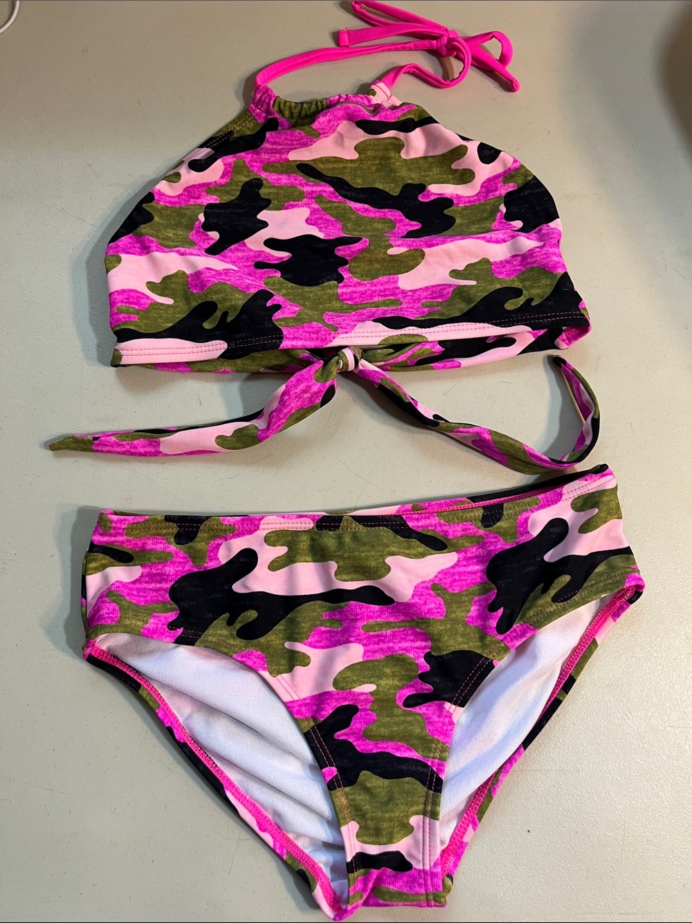 Kanu Surf Pink, Green & Black Camo Girls Two-Piece Bikini